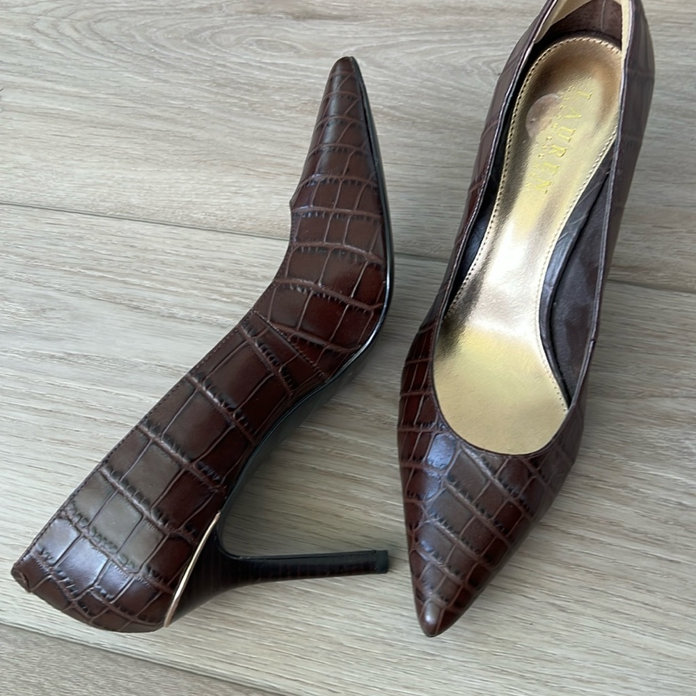 Brown leather heels
